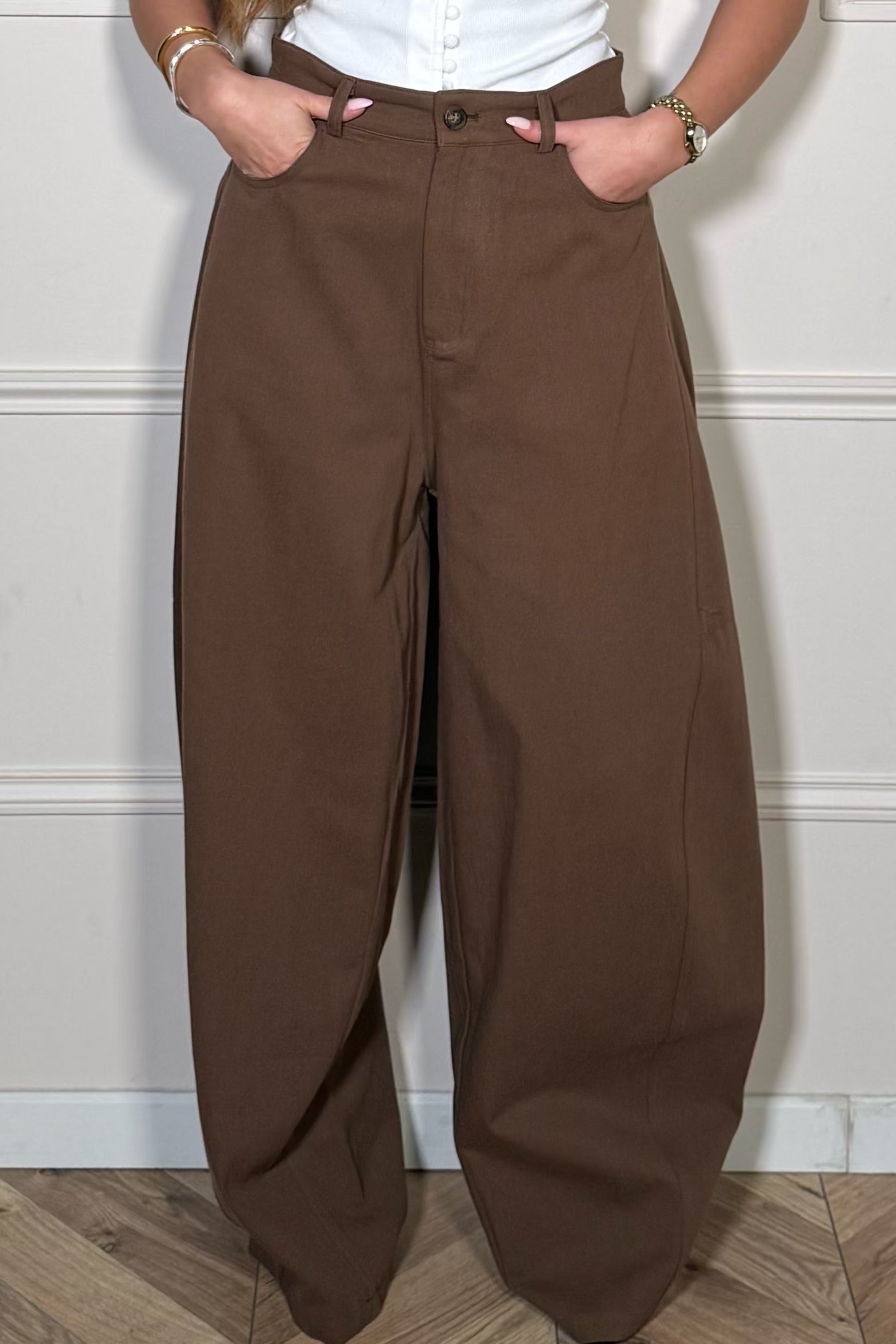 Pantalon Barrel Bleu Marine - Coupe Tendance et Confortable Femme