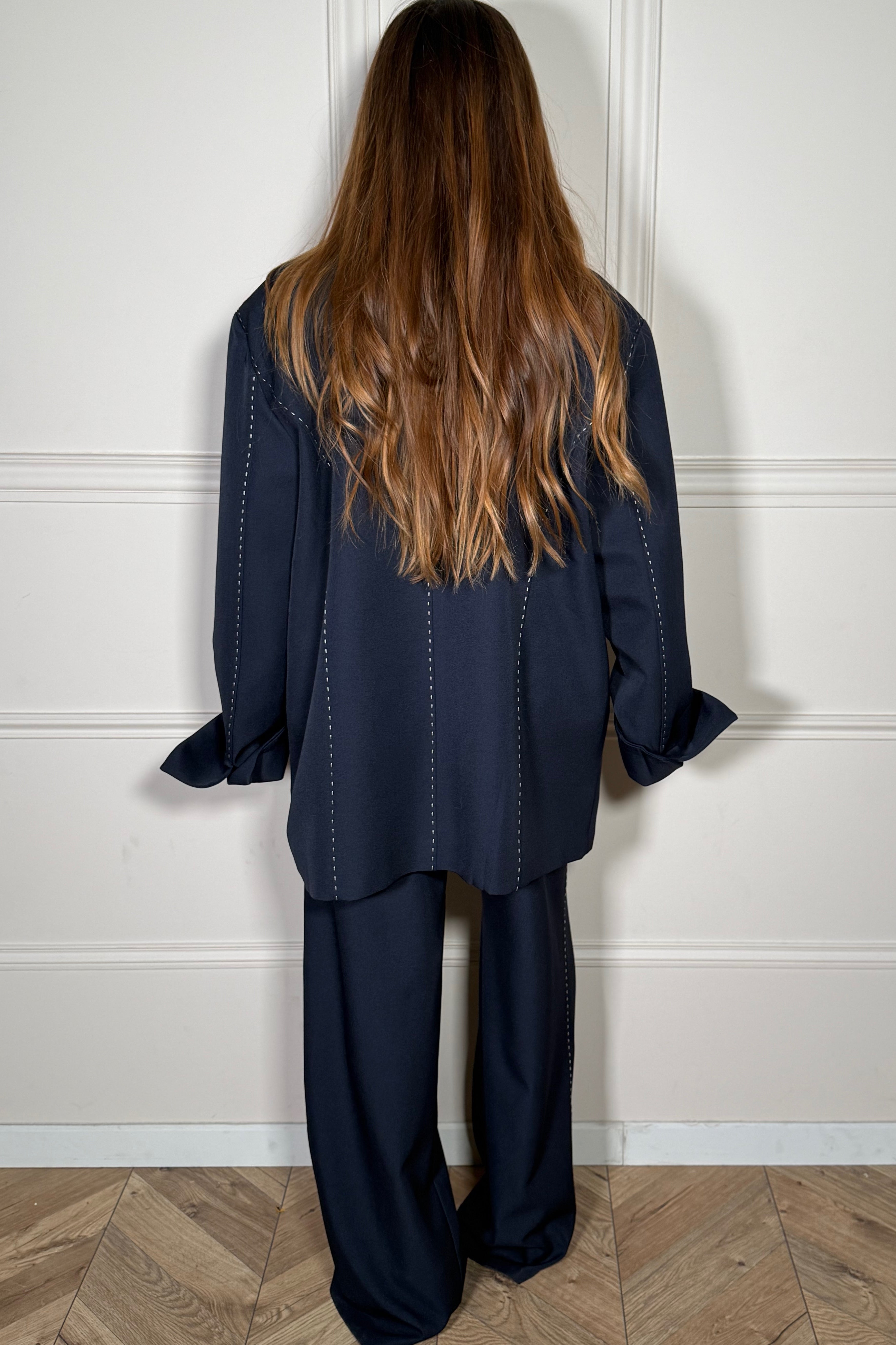 Blazer Oversize à Surpiqûres - Élégance Structurée Femme