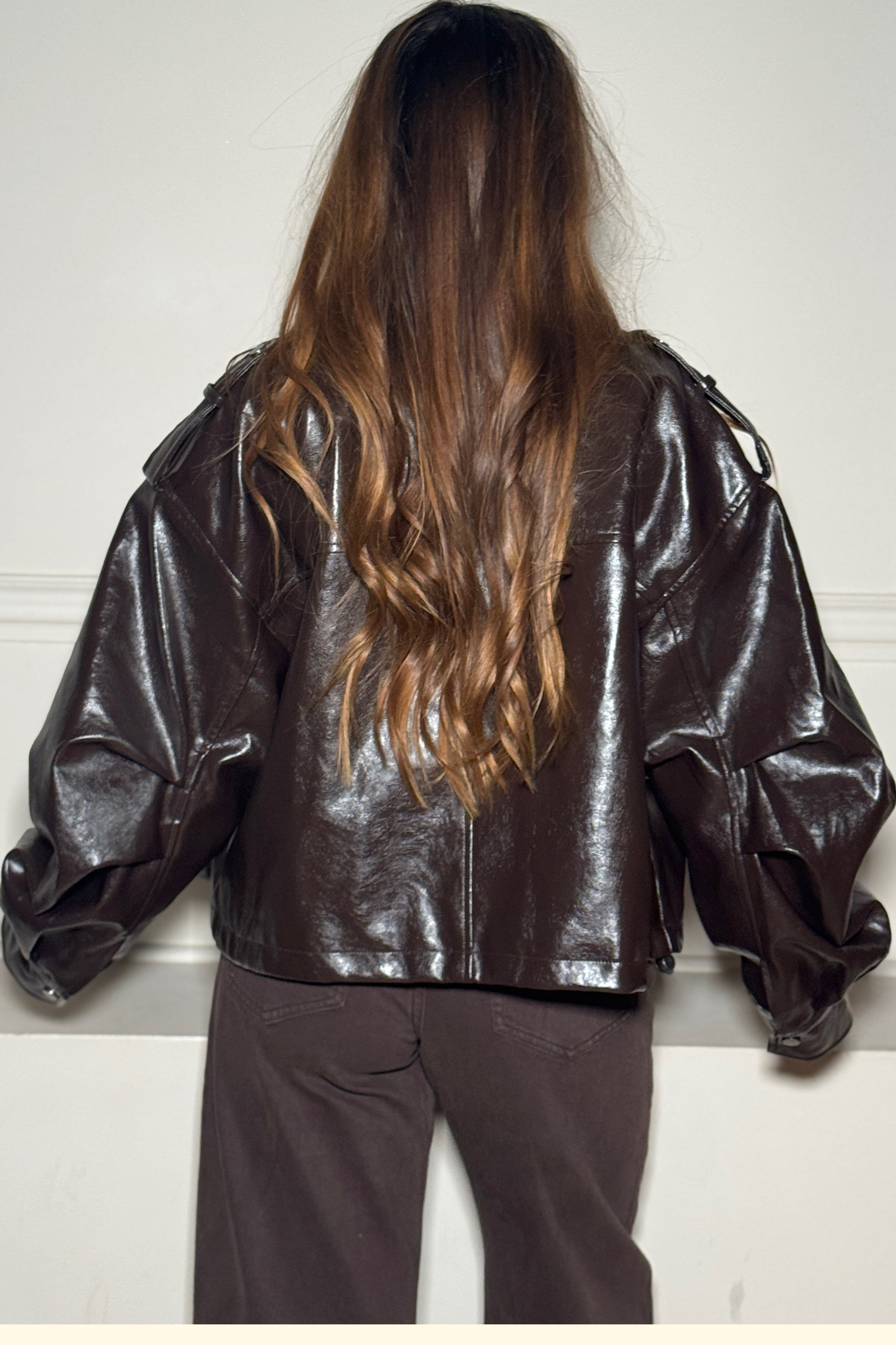 Blouson Simili Cuir Manches Barrel Femme - Veste Rock Chic