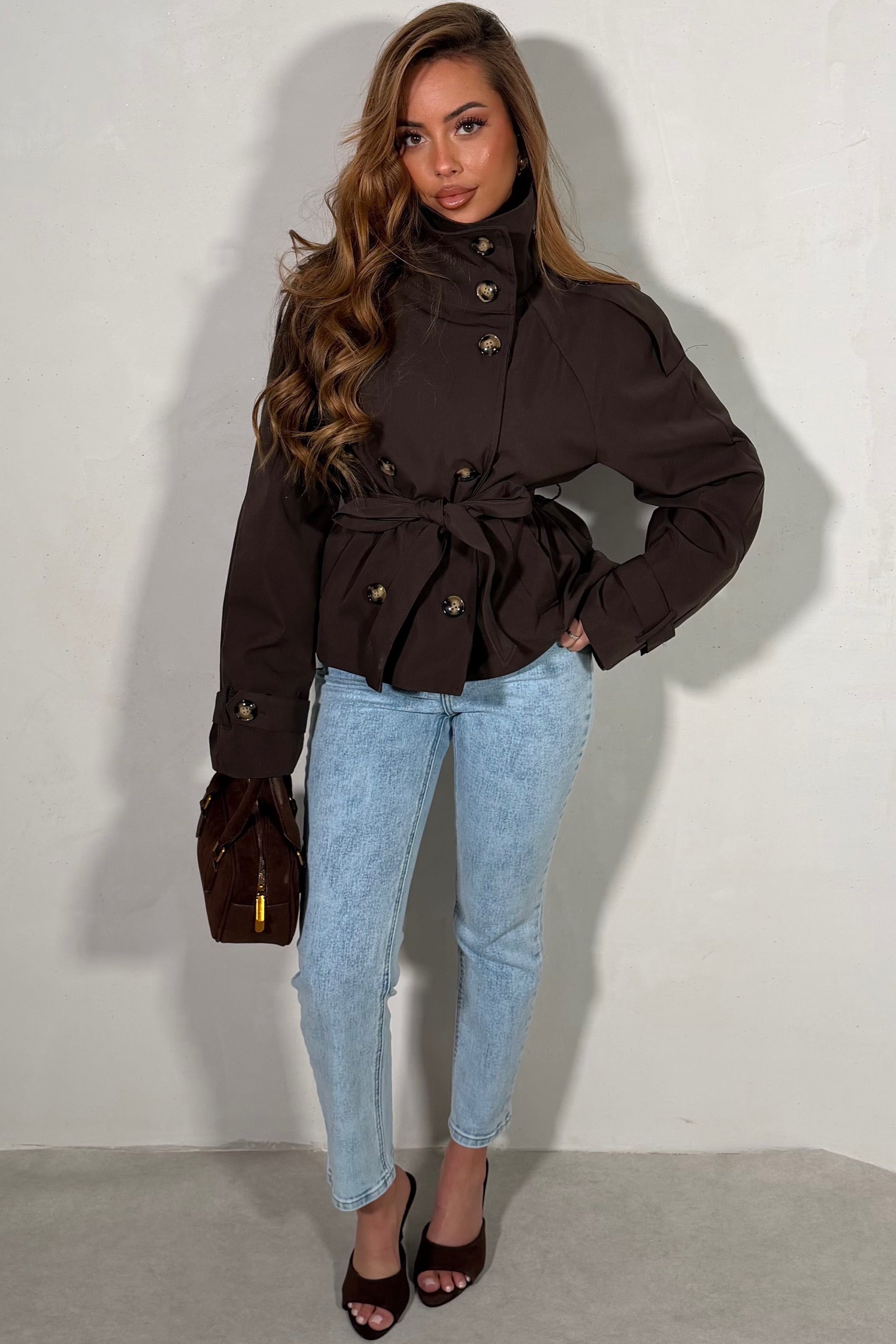 Trench Court Col Montant Femme - Élégance Moderne Intemporelle