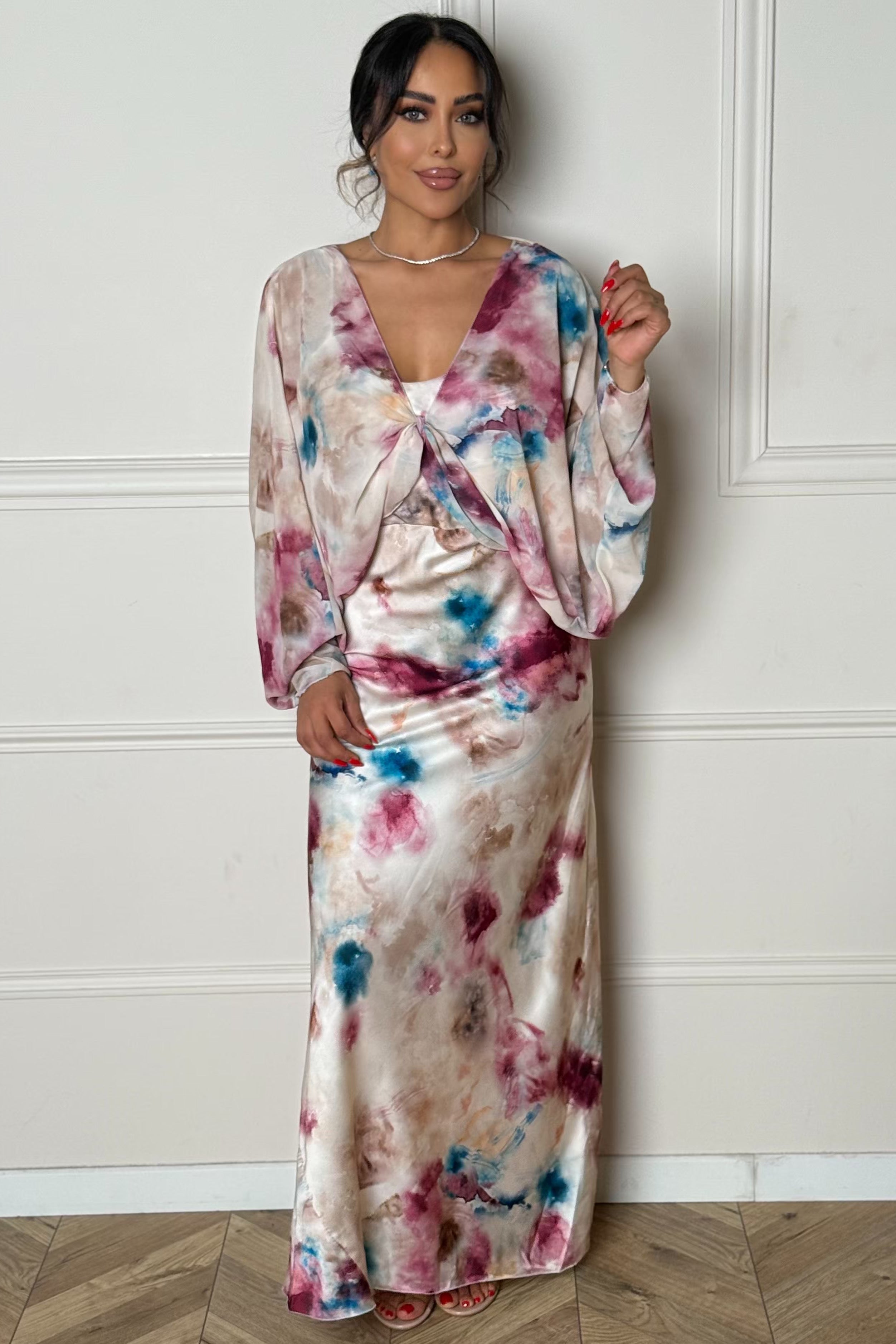 Robe Satin Imprimée + Boléro Femme
