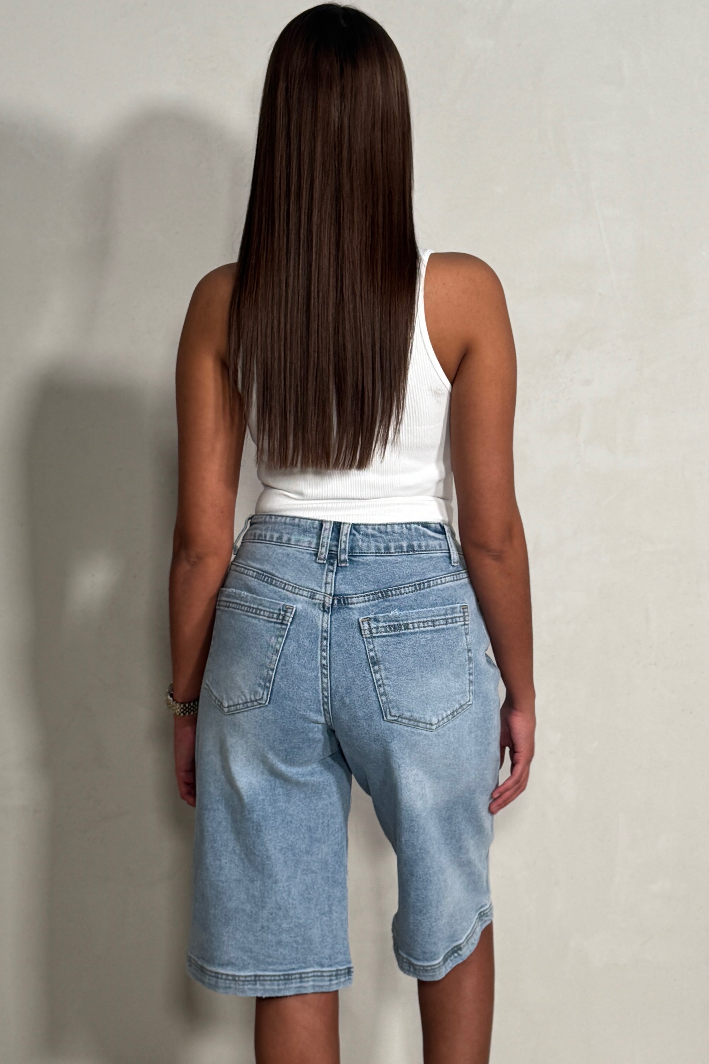 Bermuda denim destructuré femme