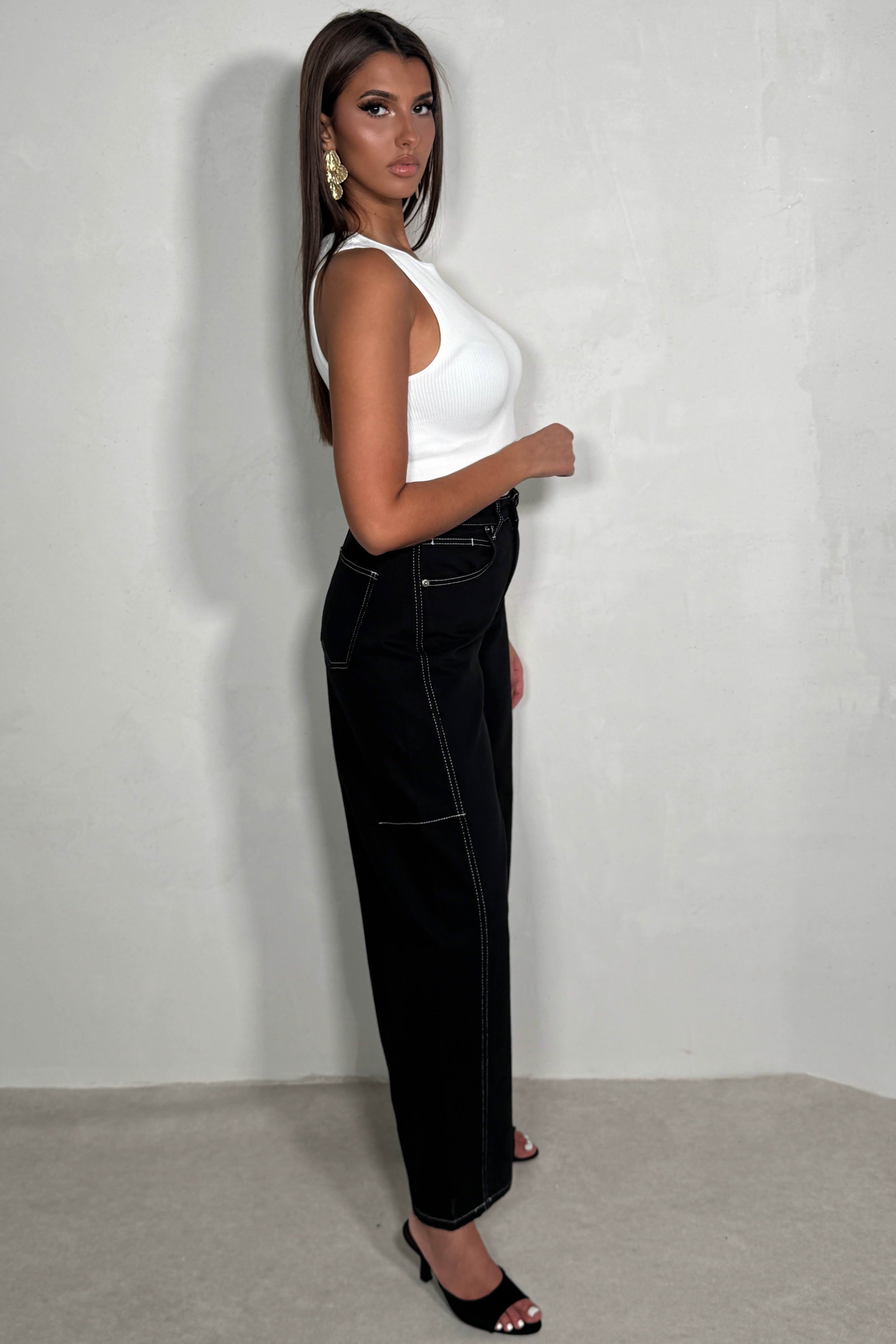 Jean Barrel Femme Coutures Contrastées | Coupe Tendance