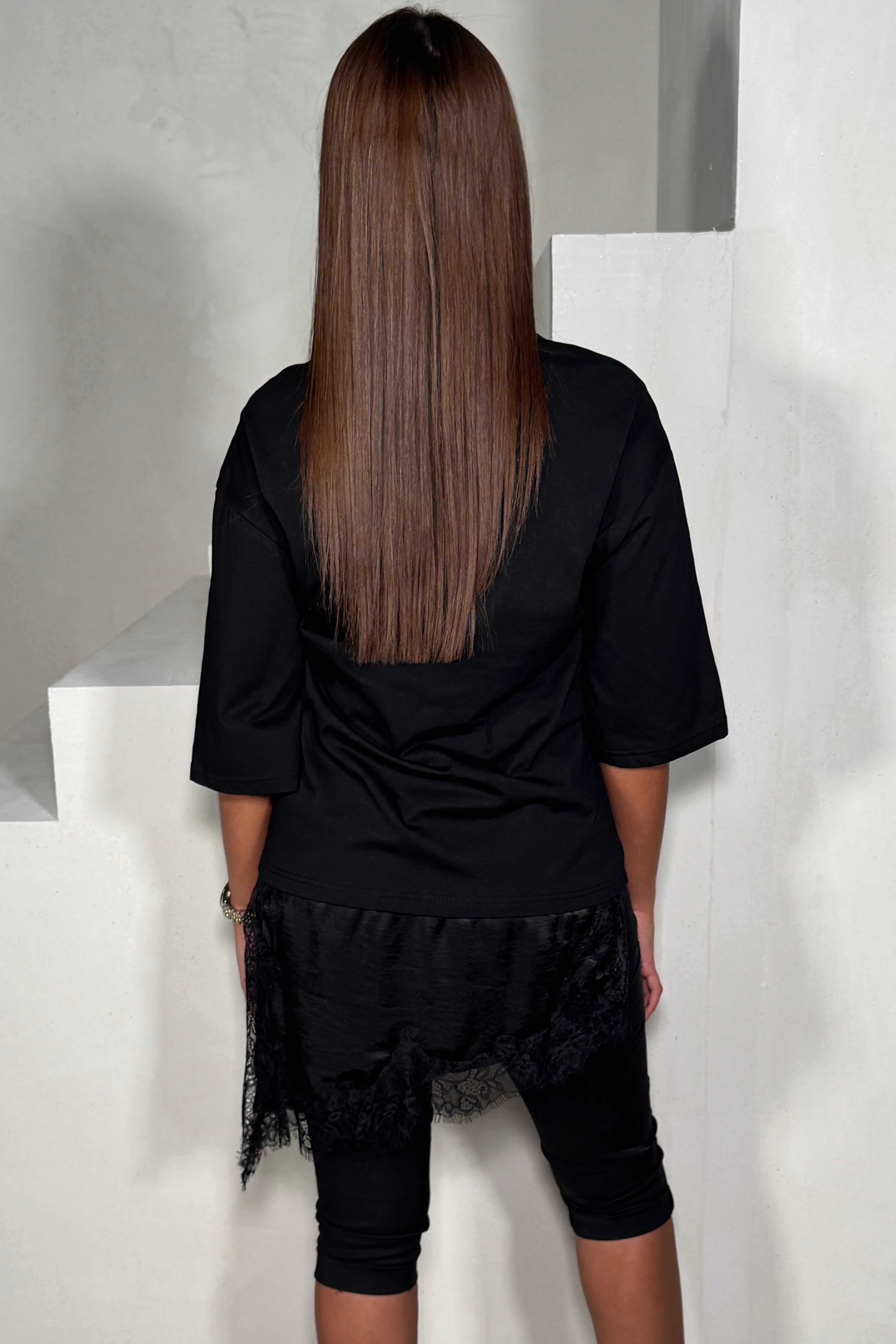 Tee-shirt destructuré avec satin et dentelle femme