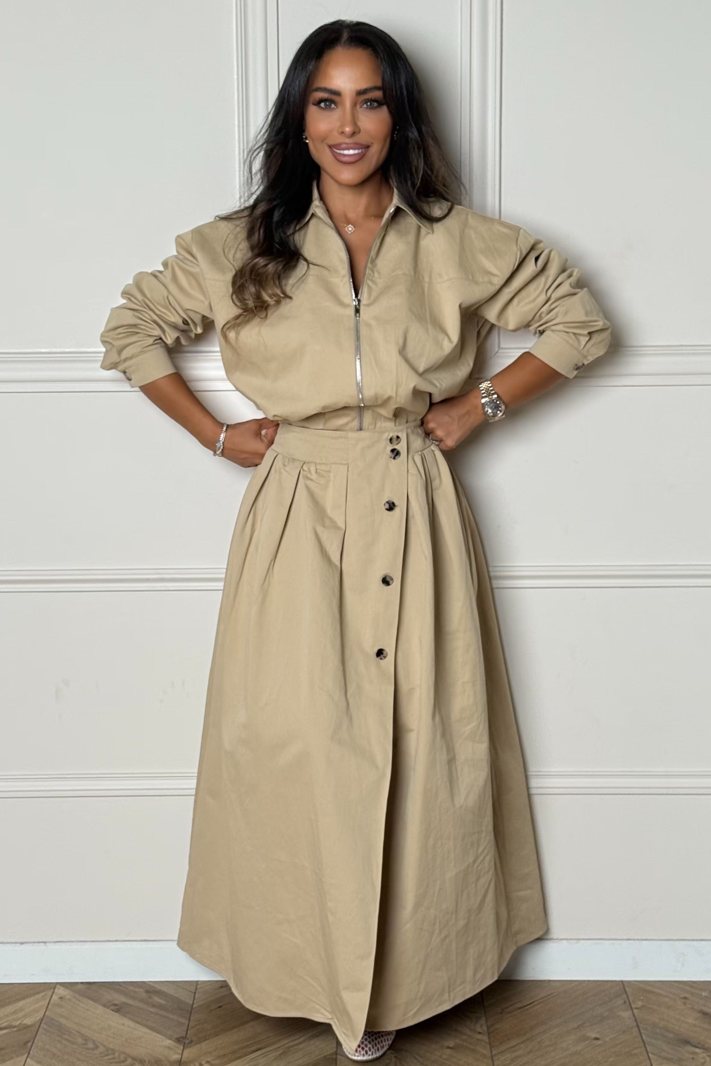 Jupe saharienne boutonnée femme style safari BLOOSHOP
