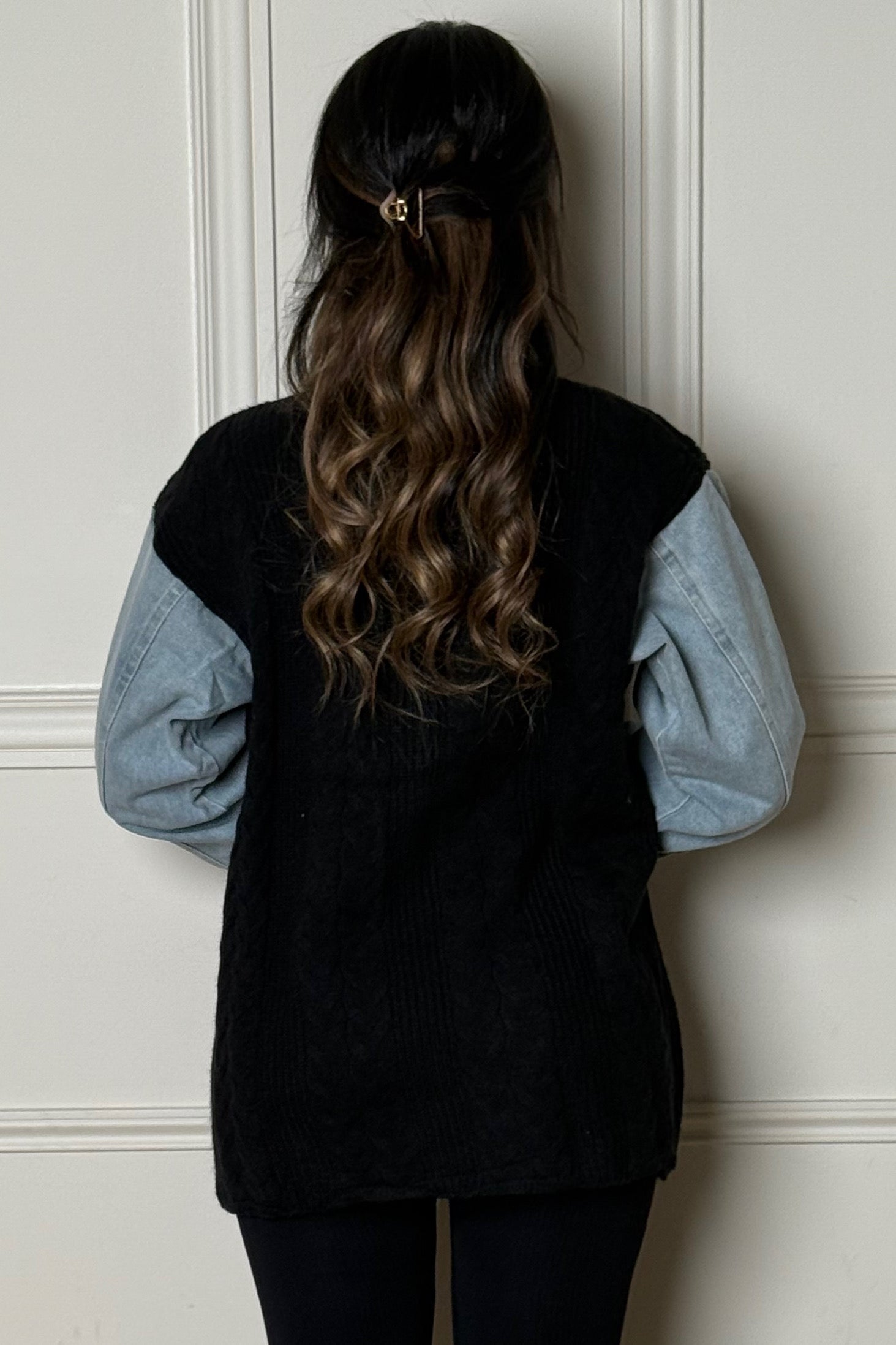 Veste bimatière - vue détaillée du jeu de textures et finitions premium BLOOSHOP
