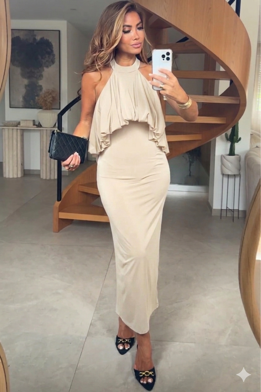 Robe Longue à Col Halter et Épaules Dénudées pour Femme