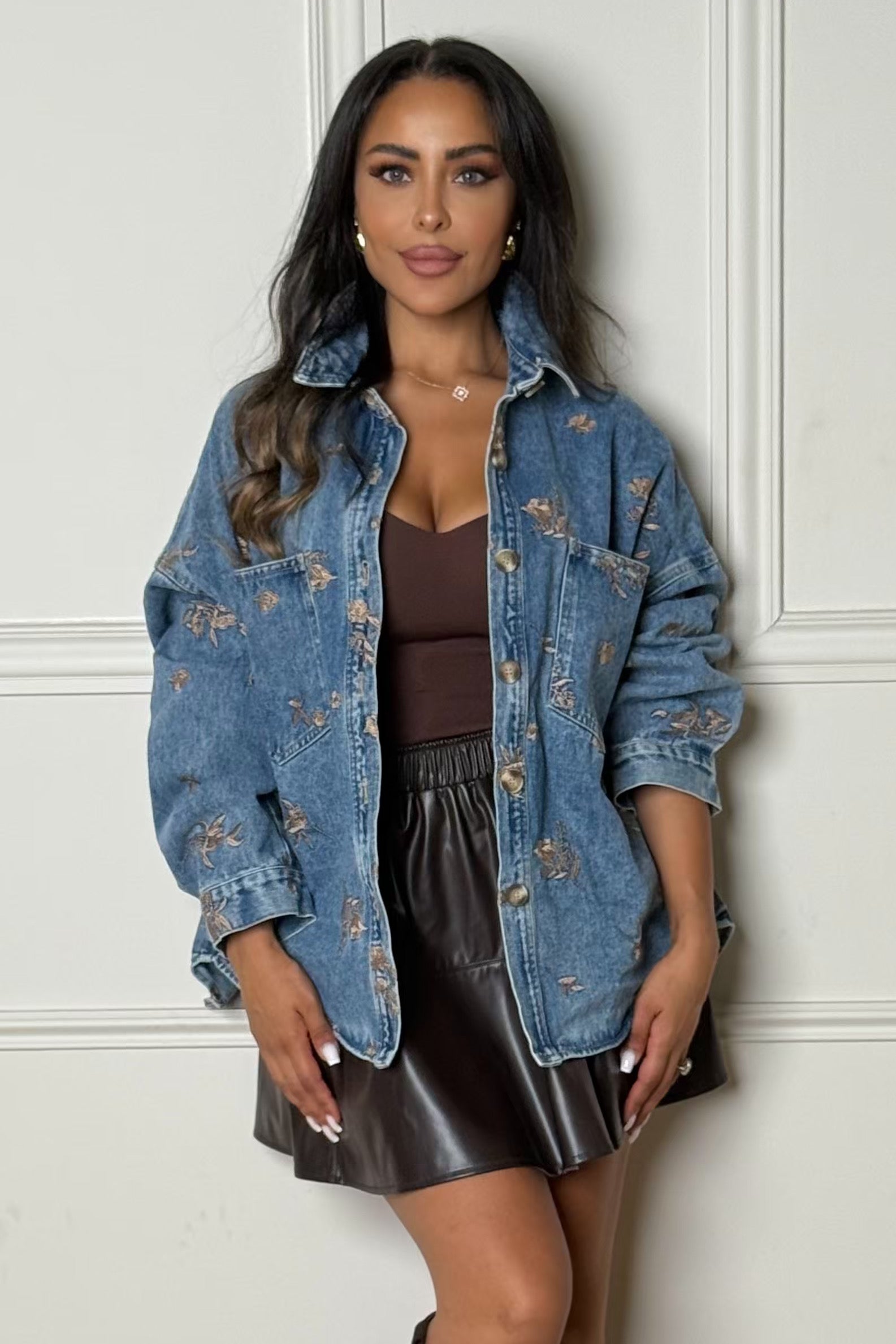 Veste denim broderie femme bohème artisanale BLOOSHOP
