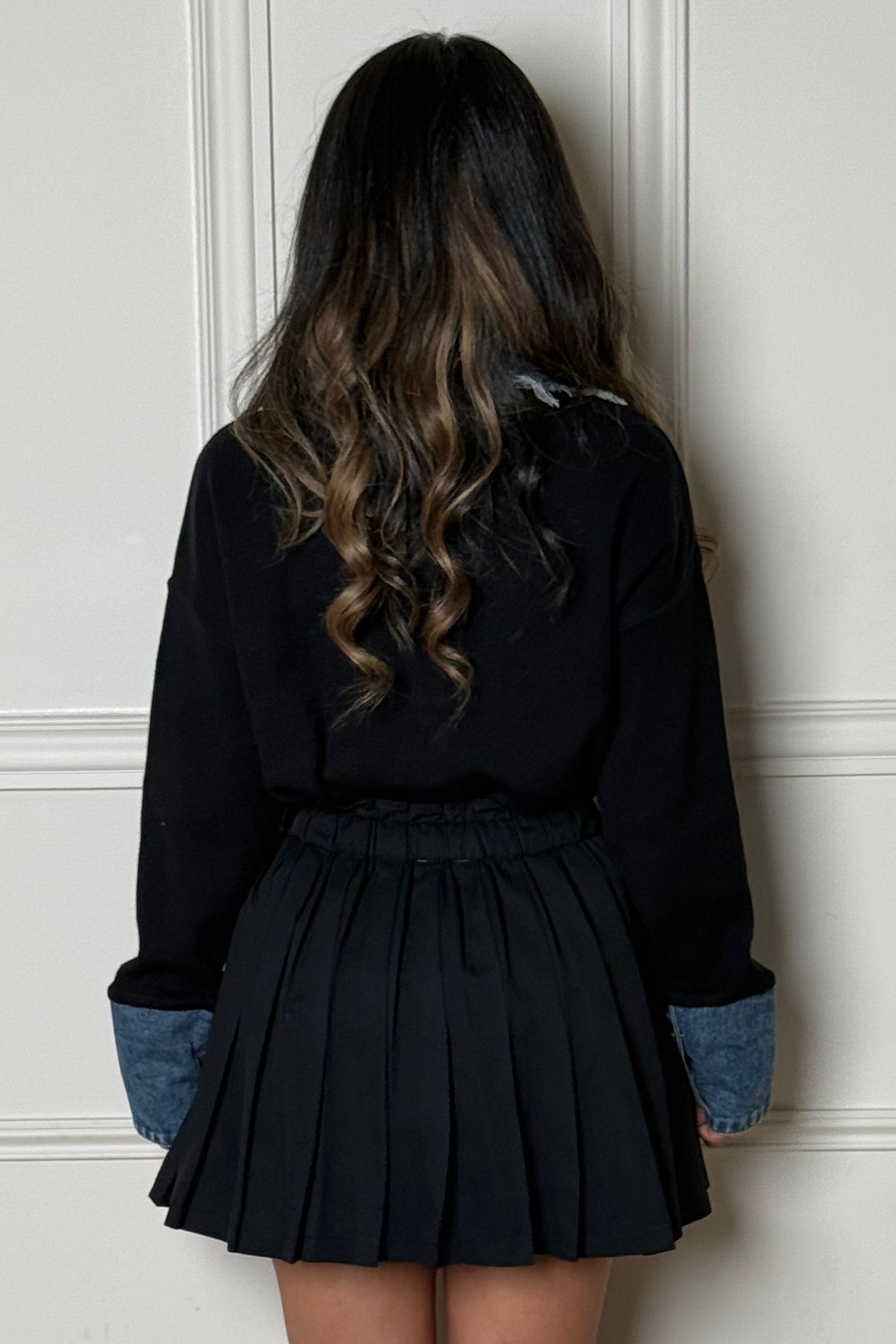 Dos du pull bimatière col laçage femme BLOOSHOP
