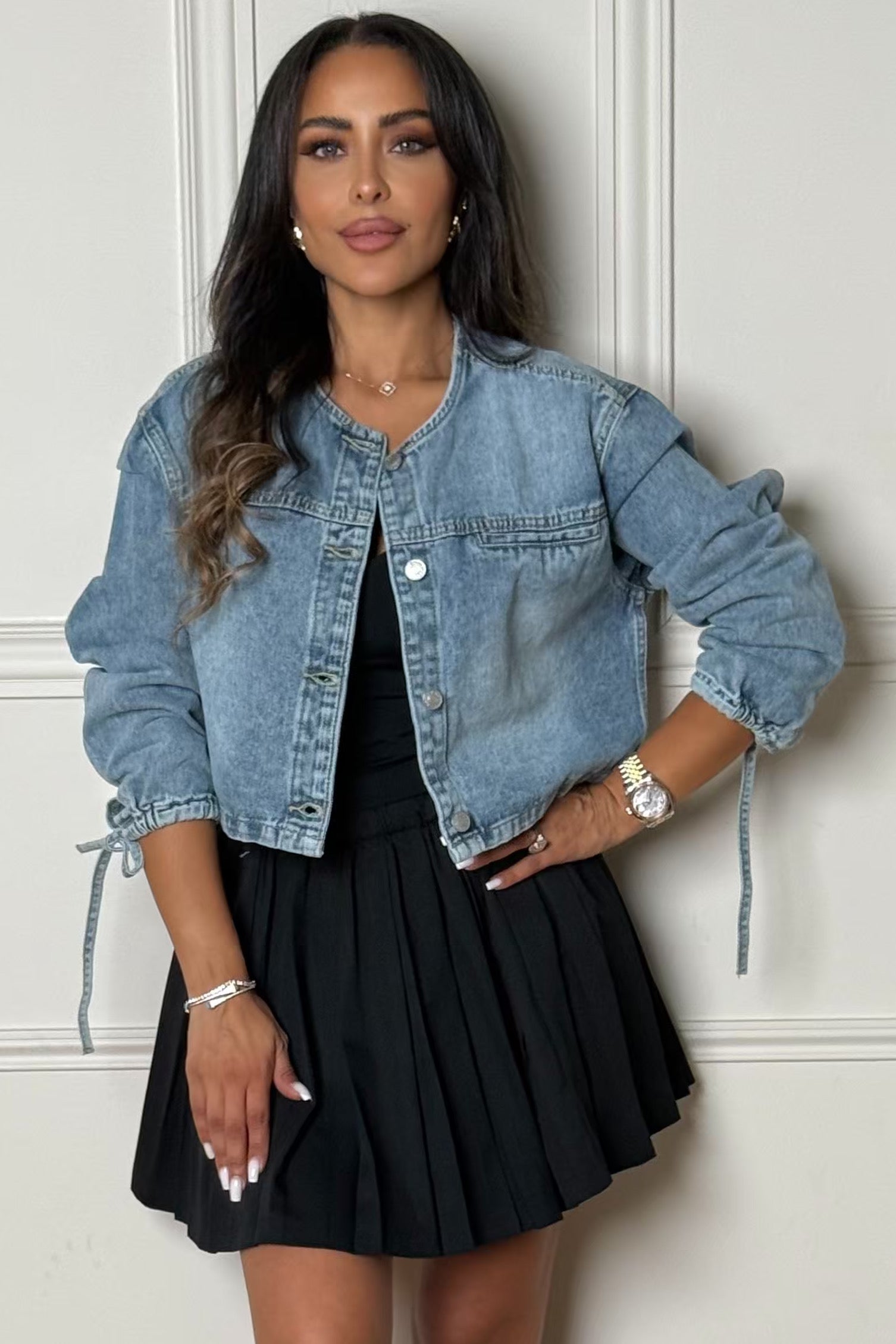 Veste denim courte dos nœud femme originale BLOOSHOP
