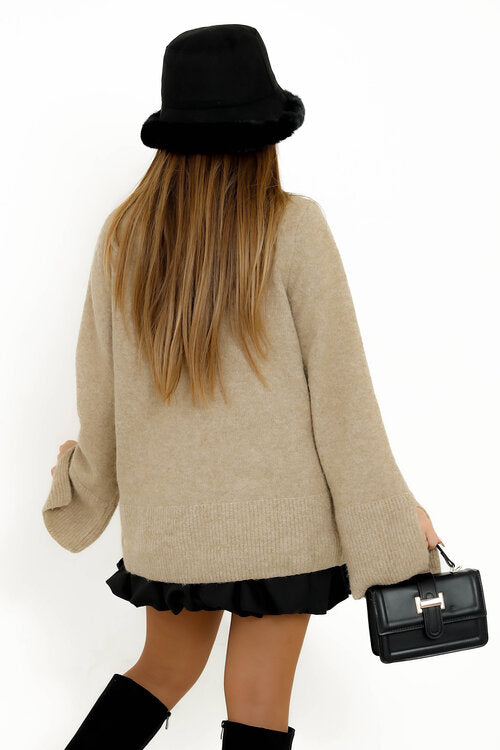 Pull Col Montant Manches Fendues Femme