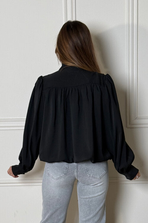 Chemise Élégante Col Montant à Manches Bouffantes - Style Vintage Chic