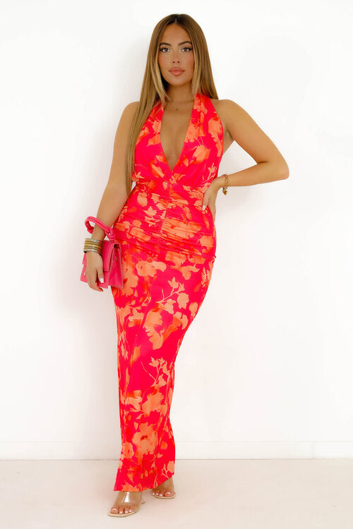 Robe Fleurie Encolure Nouée Femme