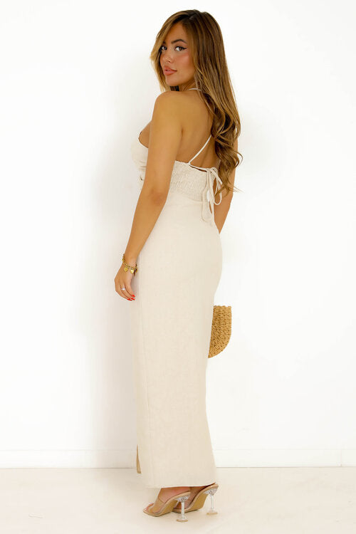 Robe en Lin Décolleté Noué