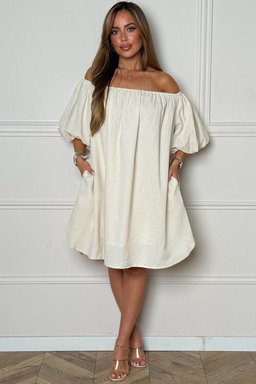 Robe Bardot Manches Boules Femme