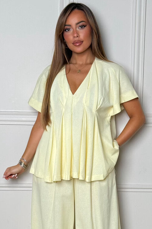 Top en Lin Col V Plissé Femme
