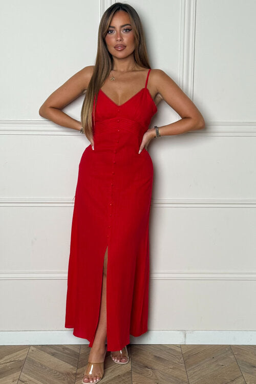 Robe col V à bretelles + boutons Femme