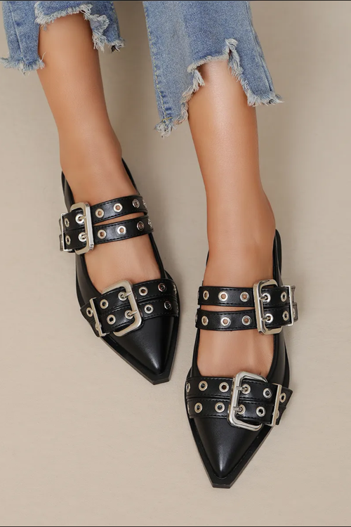 Mules femme bout pointu oeillets + boucles style chic - Blooshop
