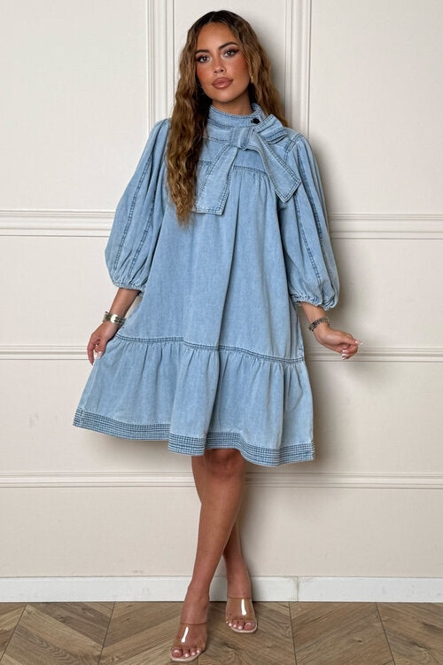 Robe Denim Ample + Col Noeud