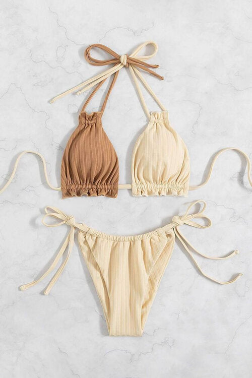 Maillot de Bain Bicolore Femme Beige