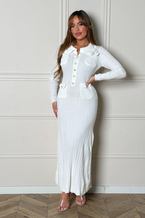 Robe Manches Longues Boutons + Poches Femme