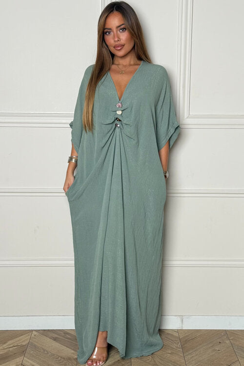 Robe Ample Col V + Pierres Femme