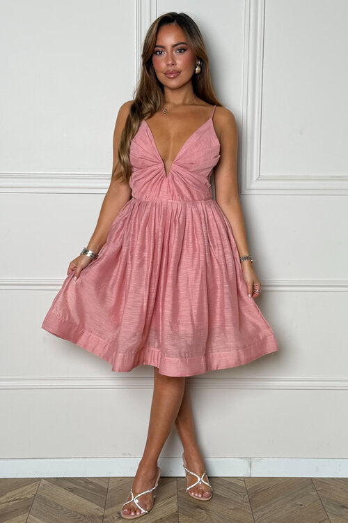 Robe Bouffante Col V Froncé Femme