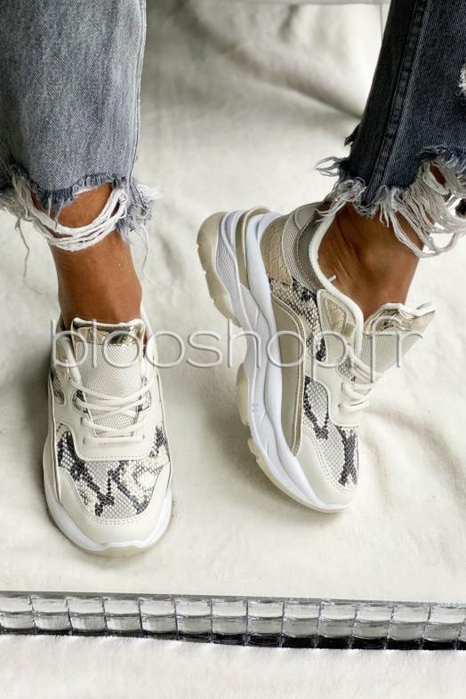 Baskets Femme Reptile Beige