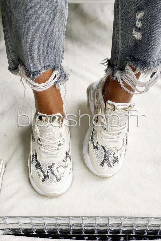 Baskets Femme Reptile Beige