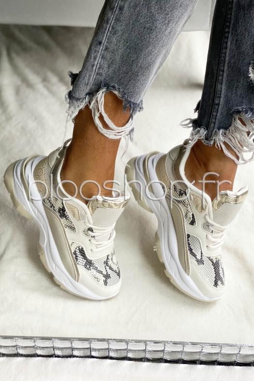 Baskets Femme Reptile Beige