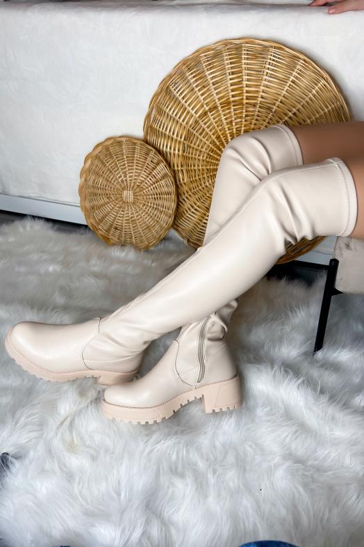 Cuissardes Femme Simili Cuir Beige - Hauteur Tendance - Style Sophistiqué