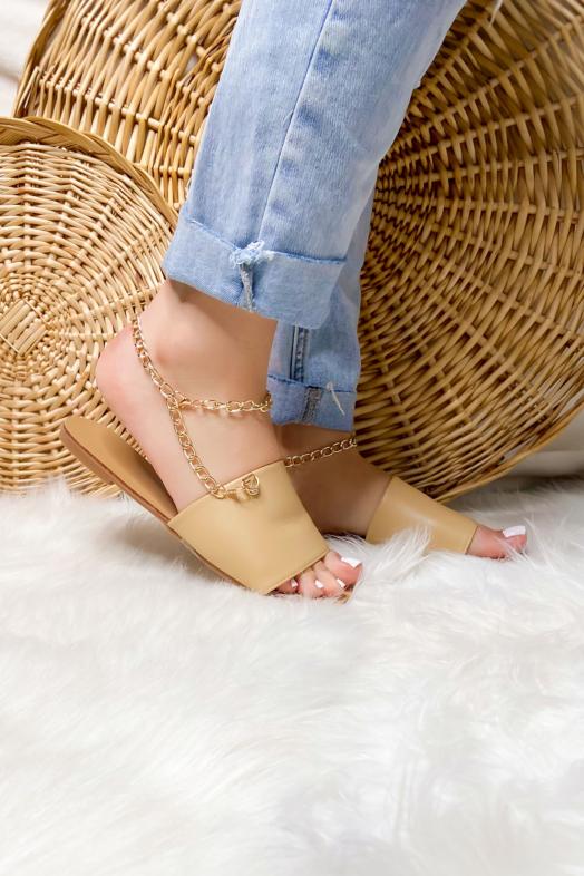 Sandales Femme Chaînes Bout Carré Beige