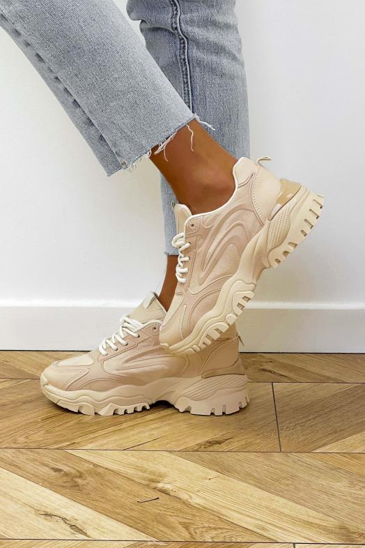 Baskets Bimatière Femme Beige