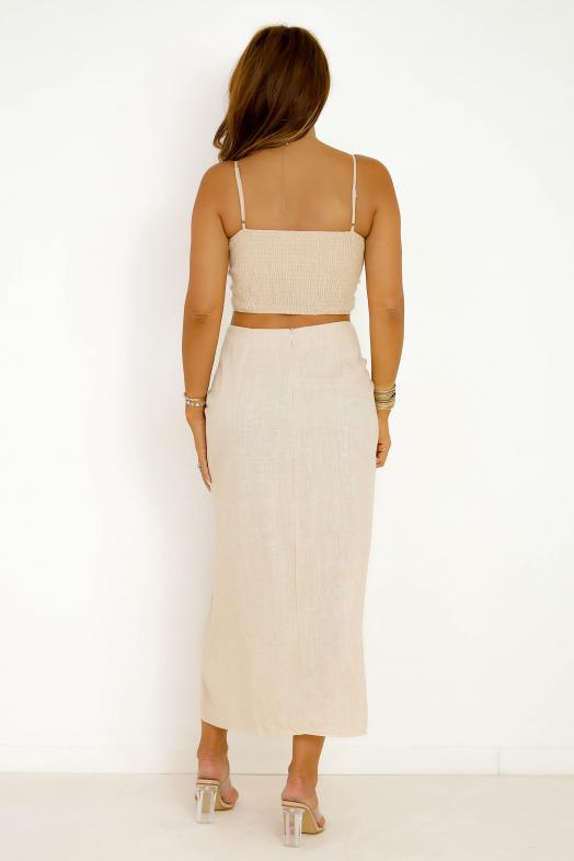 Jupe Froncée en Lin Femme Beige