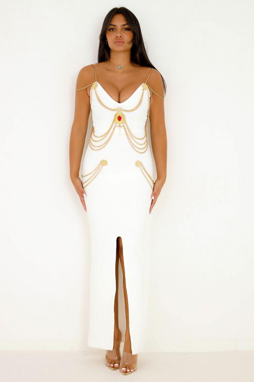 Robe de Soirée à Chaînes Femme Blanc