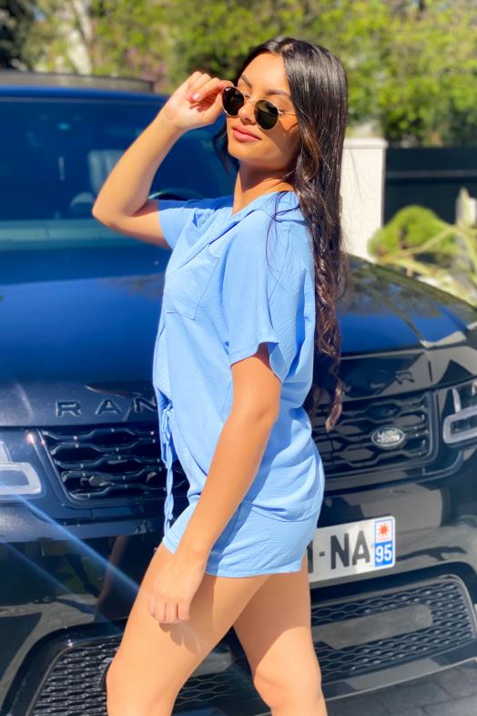 Ensemble Femme Chemise + Short Bleu  Ref : 6291-6