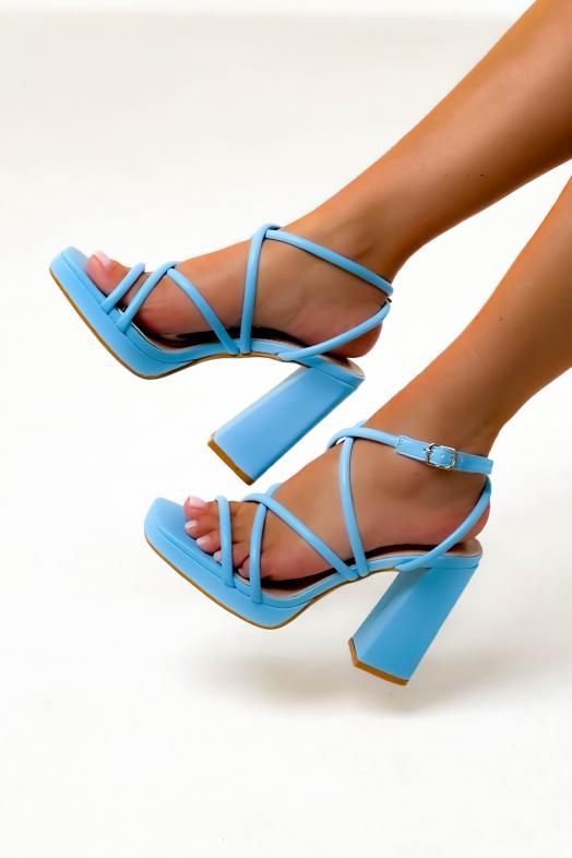 Escarpins à Lanières Talons Carrés Femme Bleu