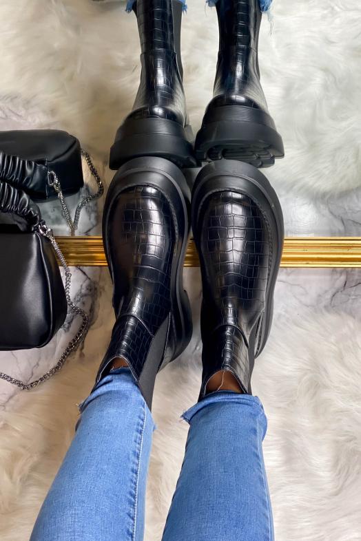 Boot´s Femme Plateforme Effet Croco Noir