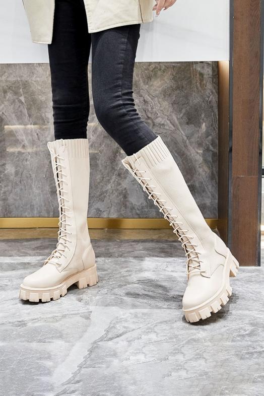 Bottes Bimatière Femme à Lacets Crème