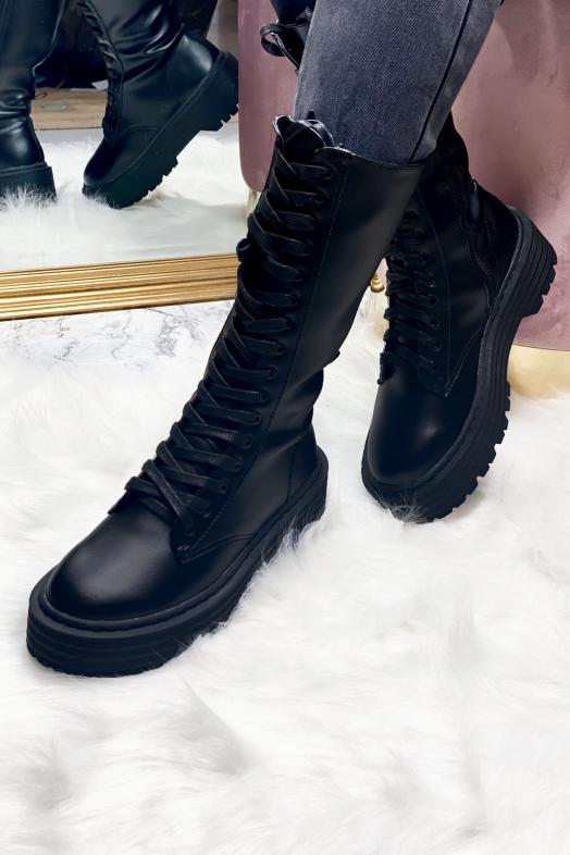 Bottes Mi-hautes à Lacets Noir