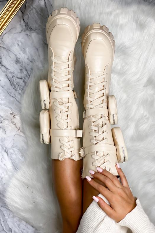 Bottes Poches Femme Beige