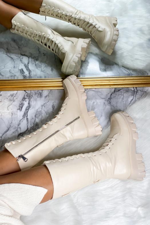 Bottes Poches Femme Beige