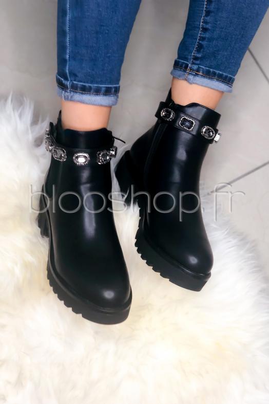 Bottines Femme Strass Noir