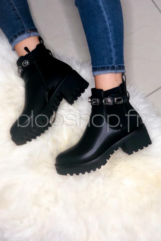 Bottines Femme Strass Noir