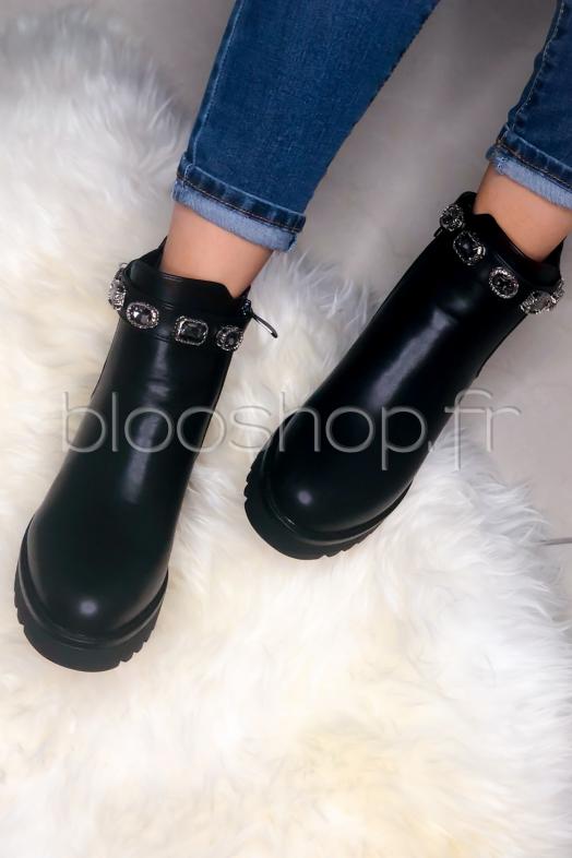 Bottines Femme Strass Noir