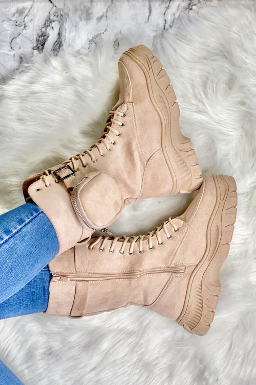 Bottines Femme Suédine Poches Beige