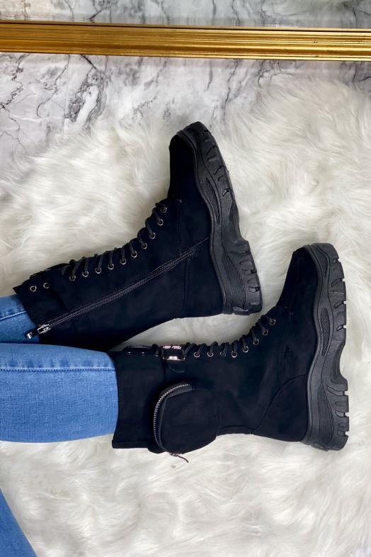 Bottines Femme Suédine Poches Noir