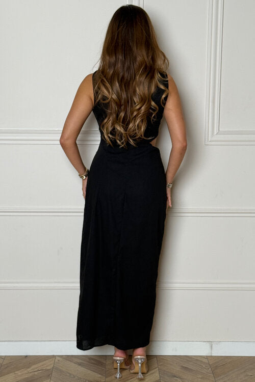 Robe Col Rond Côté Fendu Femme