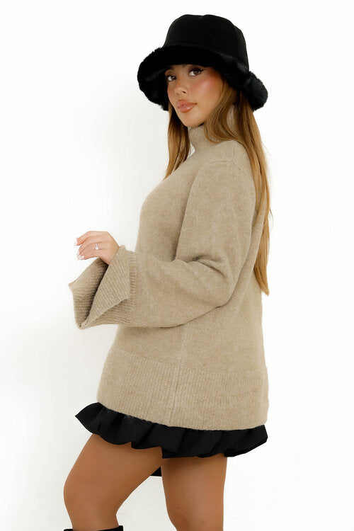 Pull Col Montant Manches Fendues Femme