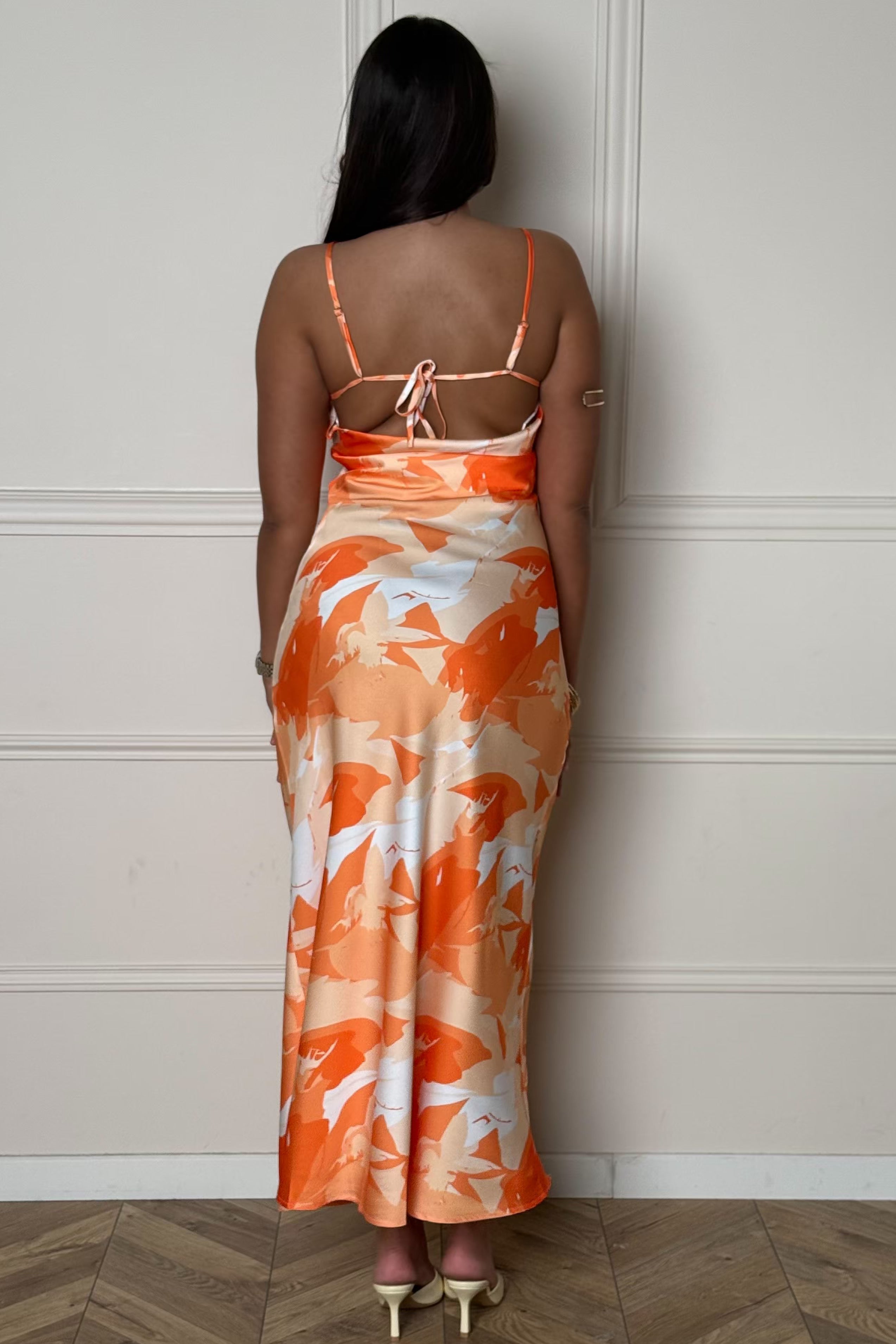 Dos de la robe bretelles imprimée satin BLOOSHOP
